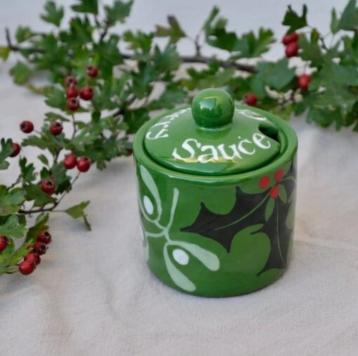 Christmas Holly & Mistletoe Cranberry Sauce Pot - Hand Painted -Christmas Homeware & Accessories Shop featureditemlargei 300