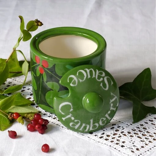 Christmas Holly & Mistletoe Cranberry Sauce Pot - Hand Painted -Christmas Homeware & Accessories Shop featureditemlargei 302