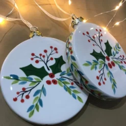 Hand Painted Flat Christmas Bauble With Holly And Berries Design -Christmas Homeware & Accessories Shop featureditemlargei 312