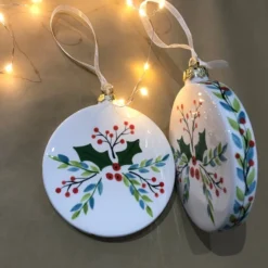 Hand Painted Flat Christmas Bauble With Holly And Berries Design -Christmas Homeware & Accessories Shop featureditemlargei 315