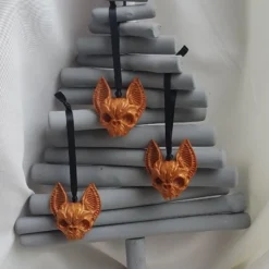 Scary Christmas - Vampire Bat Skull Hanging Decorations - Gold Tones.