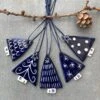 Set Of Five Ceramic Christmas Tree Decorations