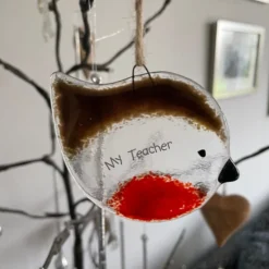 Handmade Fused Glass My Teacher Robin Christmas Decoration