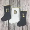 Personalized Christmas Stocking- White Holiday Decoration, Custom Initial Xmas