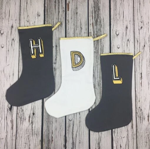 Personalized Christmas Stocking- White Holiday Decoration, Custom Initial Xmas