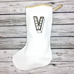 Personalized Christmas Stocking- White Holiday Decoration, Custom Initial Xmas -Christmas Homeware & Accessories Shop featureditemlargei 354