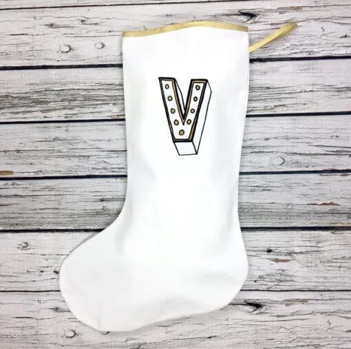 Personalized Christmas Stocking- White Holiday Decoration, Custom Initial Xmas -Christmas Homeware & Accessories Shop featureditemlargei 354