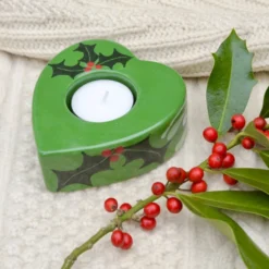 Green Holly & Mistletoe Christmas Tea Light Holder -Christmas Homeware & Accessories Shop featureditemlargei 361