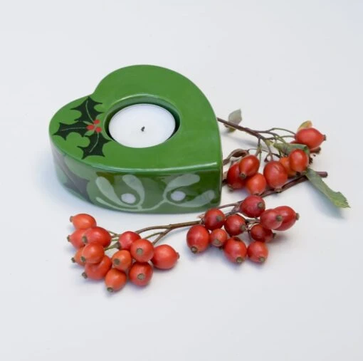 Green Holly & Mistletoe Christmas Tea Light Holder -Christmas Homeware & Accessories Shop featureditemlargei 362