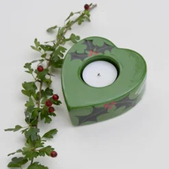Green Holly & Mistletoe Christmas Tea Light Holder -Christmas Homeware & Accessories Shop featureditemlargei 363
