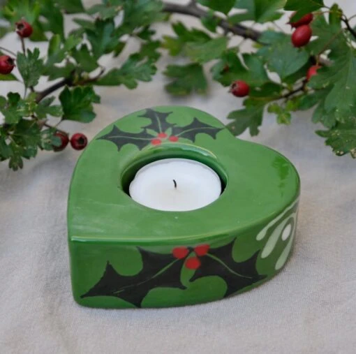 Green Holly & Mistletoe Christmas Tea Light Holder -Christmas Homeware & Accessories Shop featureditemlargei 364