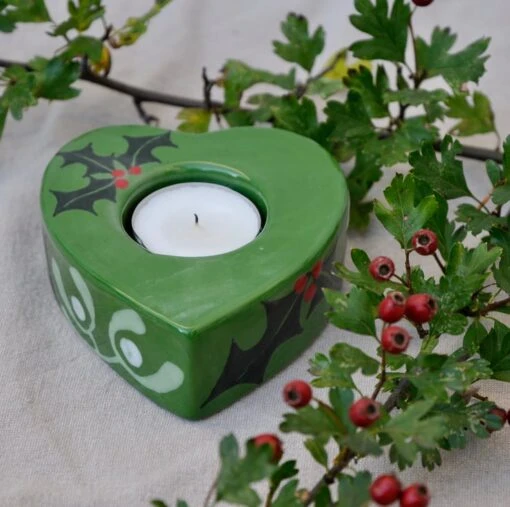 Green Holly & Mistletoe Christmas Tea Light Holder -Christmas Homeware & Accessories Shop featureditemlargei 365