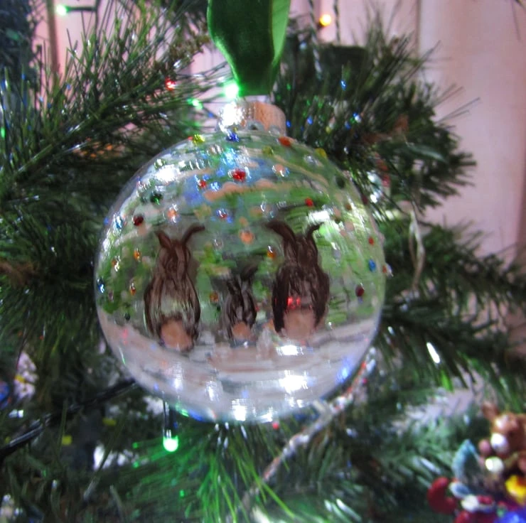 Glass Christmas Bauble, Large 'rabbits At Christmas' Hand Painted Bauble 2 Glass Christmas Bauble, Large 'rabbits At Christmas' Hand Painted Bauble - Image 2