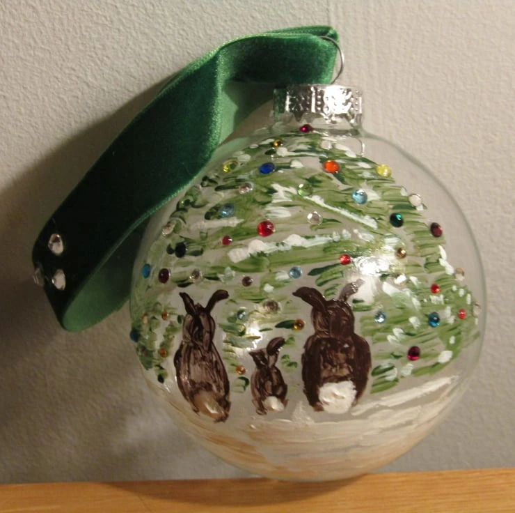 Glass Christmas Bauble, Large 'rabbits At Christmas' Hand Painted Bauble 3 Glass Christmas Bauble, Large 'rabbits At Christmas' Hand Painted Bauble - Image 3