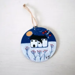 Blue Christmas Bauble, Hand-painted Hanging Decoration, Winter Landscape