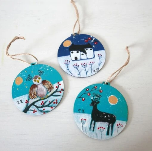 Blue Christmas Bauble, Hand-painted Hanging Decoration, Winter Landscape -Christmas Homeware & Accessories Shop featureditemlargei 423