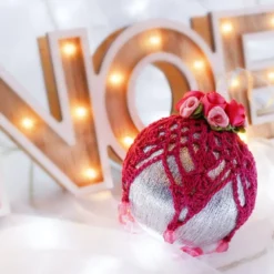 Silver And Dark Pink Crochet Lace Vintage Style Christmas Bauble, F4 -Christmas Homeware & Accessories Shop featureditemlargei 448