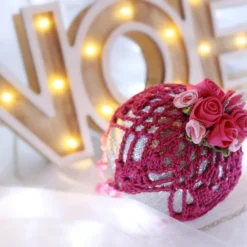 Silver And Dark Pink Crochet Lace Vintage Style Christmas Bauble, F4 -Christmas Homeware & Accessories Shop featureditemlargei 449