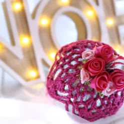 Silver And Dark Pink Crochet Lace Vintage Style Christmas Bauble, F4 -Christmas Homeware & Accessories Shop featureditemlargei 451