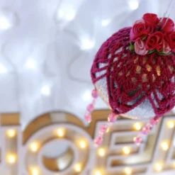 Silver And Dark Pink Crochet Lace Vintage Style Christmas Bauble, F4 -Christmas Homeware & Accessories Shop featureditemlargei 452