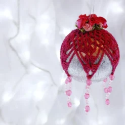 Silver And Dark Pink Crochet Lace Vintage Style Christmas Bauble, F4 -Christmas Homeware & Accessories Shop featureditemlargei 454