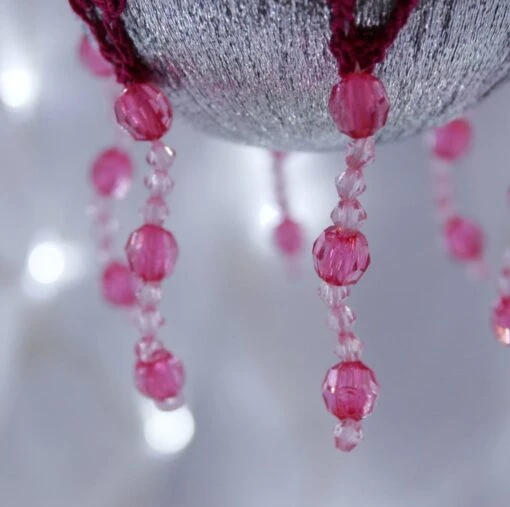 Silver And Dark Pink Crochet Lace Vintage Style Christmas Bauble, F4 -Christmas Homeware & Accessories Shop featureditemlargei 455