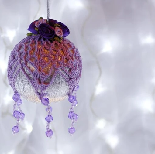 Silver And Lilac Crochet Lace Vintage Style Christmas Bauble, D4 -Christmas Homeware & Accessories Shop featureditemlargei 467