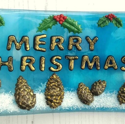 Handmade Fused Glass 3D Merry Christmas Free Standing Curved Picture Decoration -Christmas Homeware & Accessories Shop featureditemlargei 471