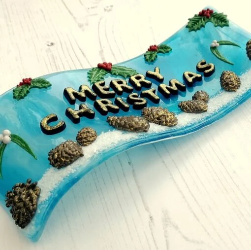 Handmade Fused Glass 3D Merry Christmas Free Standing Curved Picture Decoration -Christmas Homeware & Accessories Shop featureditemlargei 472