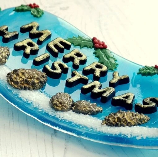 Handmade Fused Glass 3D Merry Christmas Free Standing Curved Picture Decoration -Christmas Homeware & Accessories Shop featureditemlargei 473