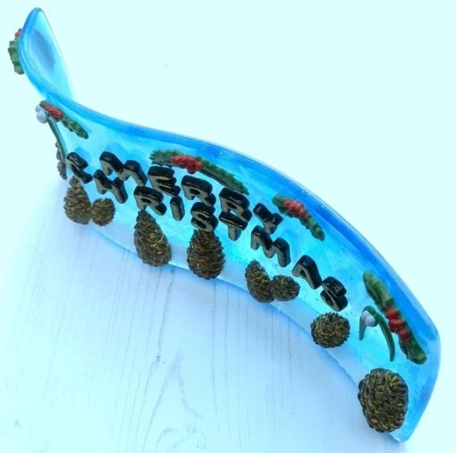 Handmade Fused Glass 3D Merry Christmas Free Standing Curved Picture Decoration -Christmas Homeware & Accessories Shop featureditemlargei 475