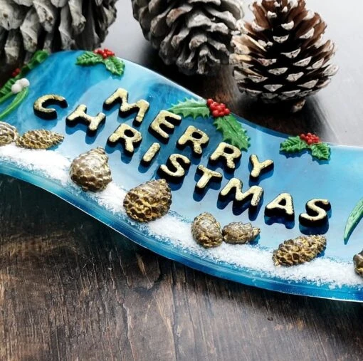 Handmade Fused Glass 3D Merry Christmas Free Standing Curved Picture Decoration -Christmas Homeware & Accessories Shop featureditemlargei 477