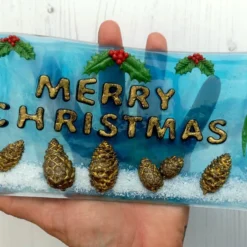 Handmade Fused Glass 3D Merry Christmas Free Standing Curved Picture Decoration -Christmas Homeware & Accessories Shop featureditemlargei 478