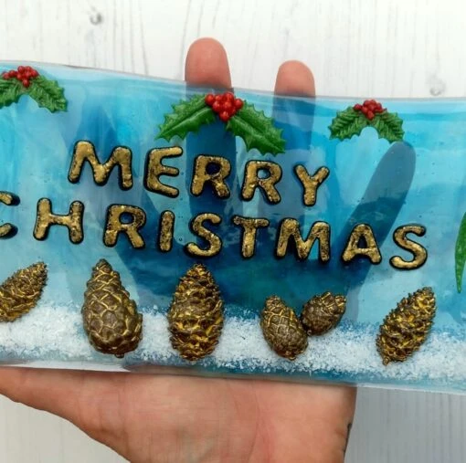 Handmade Fused Glass 3D Merry Christmas Free Standing Curved Picture Decoration -Christmas Homeware & Accessories Shop featureditemlargei 478