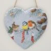 Christmas Birds Hanging Decoration, Slate Heart With Robin, Bluetit, Wren