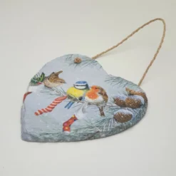 Christmas Birds Hanging Decoration, Slate Heart With Robin, Bluetit, Wren -Christmas Homeware & Accessories Shop featureditemlargei 482