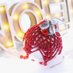 Silver And Red Crochet Lace Vintage Style Christmas Bauble, C4 -Christmas Homeware & Accessories Shop featureditemlargei 494