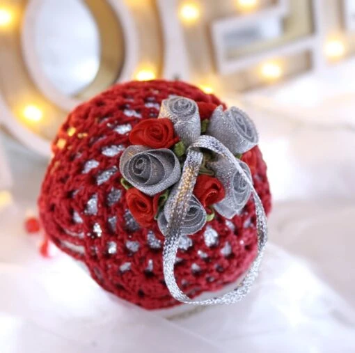 Silver And Red Crochet Lace Vintage Style Christmas Bauble, C4 -Christmas Homeware & Accessories Shop featureditemlargei 495