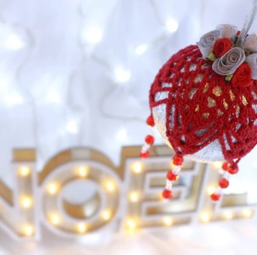 Silver And Red Crochet Lace Vintage Style Christmas Bauble, C4 -Christmas Homeware & Accessories Shop featureditemlargei 498