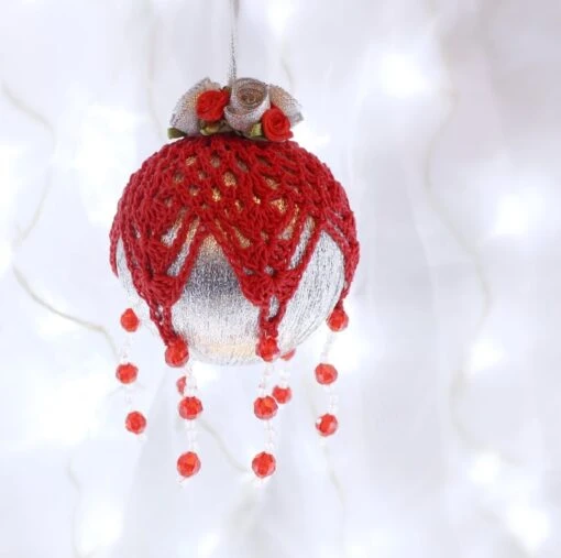 Silver And Red Crochet Lace Vintage Style Christmas Bauble, C4 -Christmas Homeware & Accessories Shop featureditemlargei 499