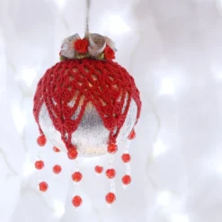 Silver And Red Crochet Lace Vintage Style Christmas Bauble, C4 -Christmas Homeware & Accessories Shop featureditemlargei 500