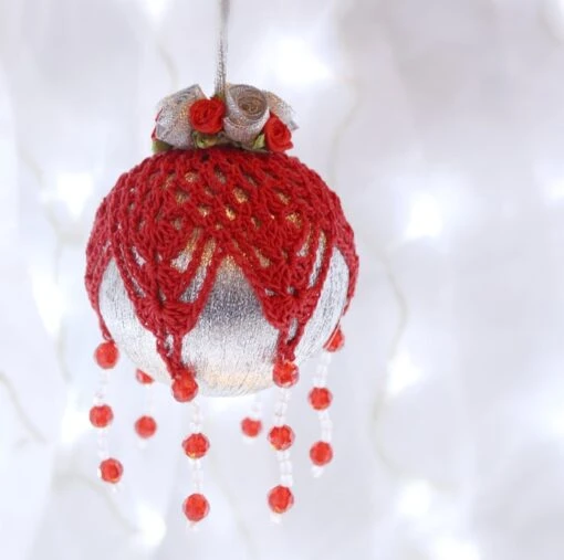 Silver And Red Crochet Lace Vintage Style Christmas Bauble, C4 -Christmas Homeware & Accessories Shop featureditemlargei 500