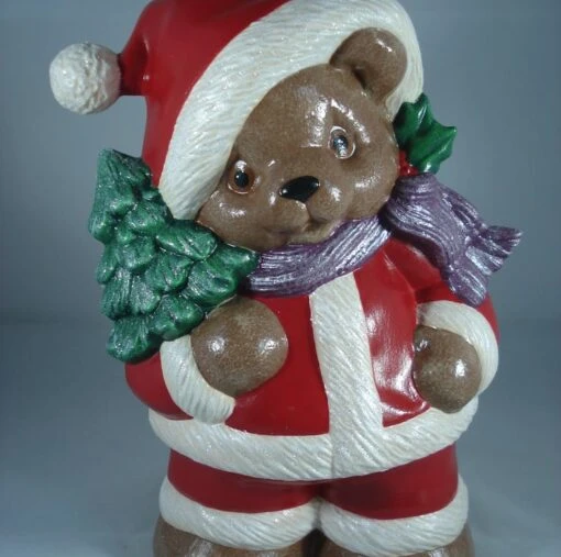 Red Ceramic Xmas Christmas Santa Claus Bear Animal Figurine Ornament Decoration.