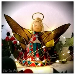 Large: Red Tin Angel Christmas Tree Topper