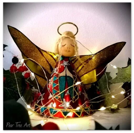 Large: Red Tin Angel Christmas Tree Topper