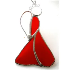 Angel Suncatcher Stained Glass Heart Red Christmas 036