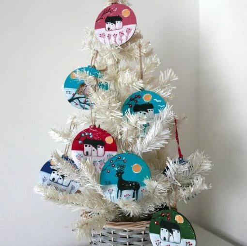 Turquoise Christmas Ornament, Hanging Decoration, Landscape Painting, Cottage -Christmas Homeware & Accessories Shop featureditemlargei 549