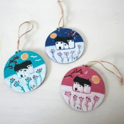 Turquoise Christmas Ornament, Hanging Decoration, Landscape Painting, Cottage -Christmas Homeware & Accessories Shop featureditemlargei 550