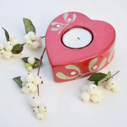 Red Mistletoe Christmas Tea Light Holder - Hand Painted