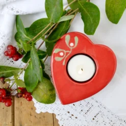 Red Mistletoe Christmas Tea Light Holder - Hand Painted -Christmas Homeware & Accessories Shop featureditemlargei 556